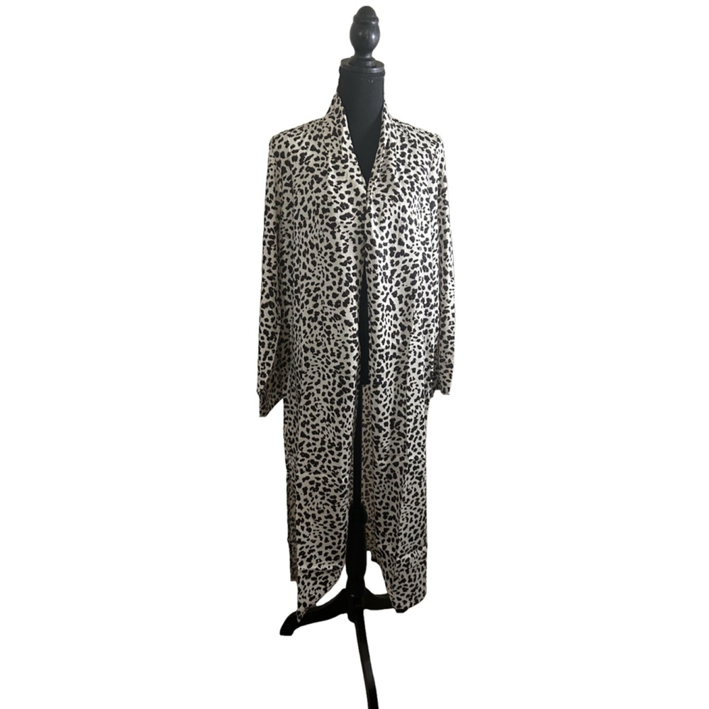 Krisa Hi-Low Morocco Leopard Print Cardigan Duster Size L NEW